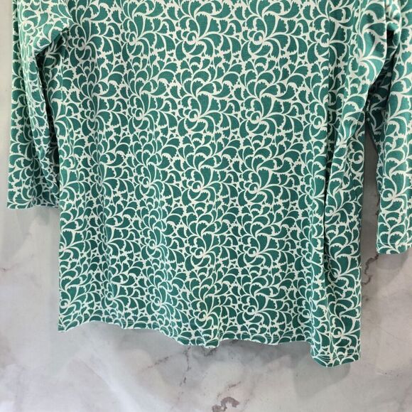 Chicos Shirt Womens Large 2 Green White Half Quarter Sleeve Stretch Scoop Tee - Picture 7 of 10